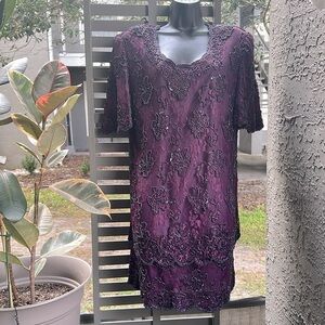 VTG Brilliante by J.A. | Women’s Beaded Purple Lacy Dress, Size P/XL